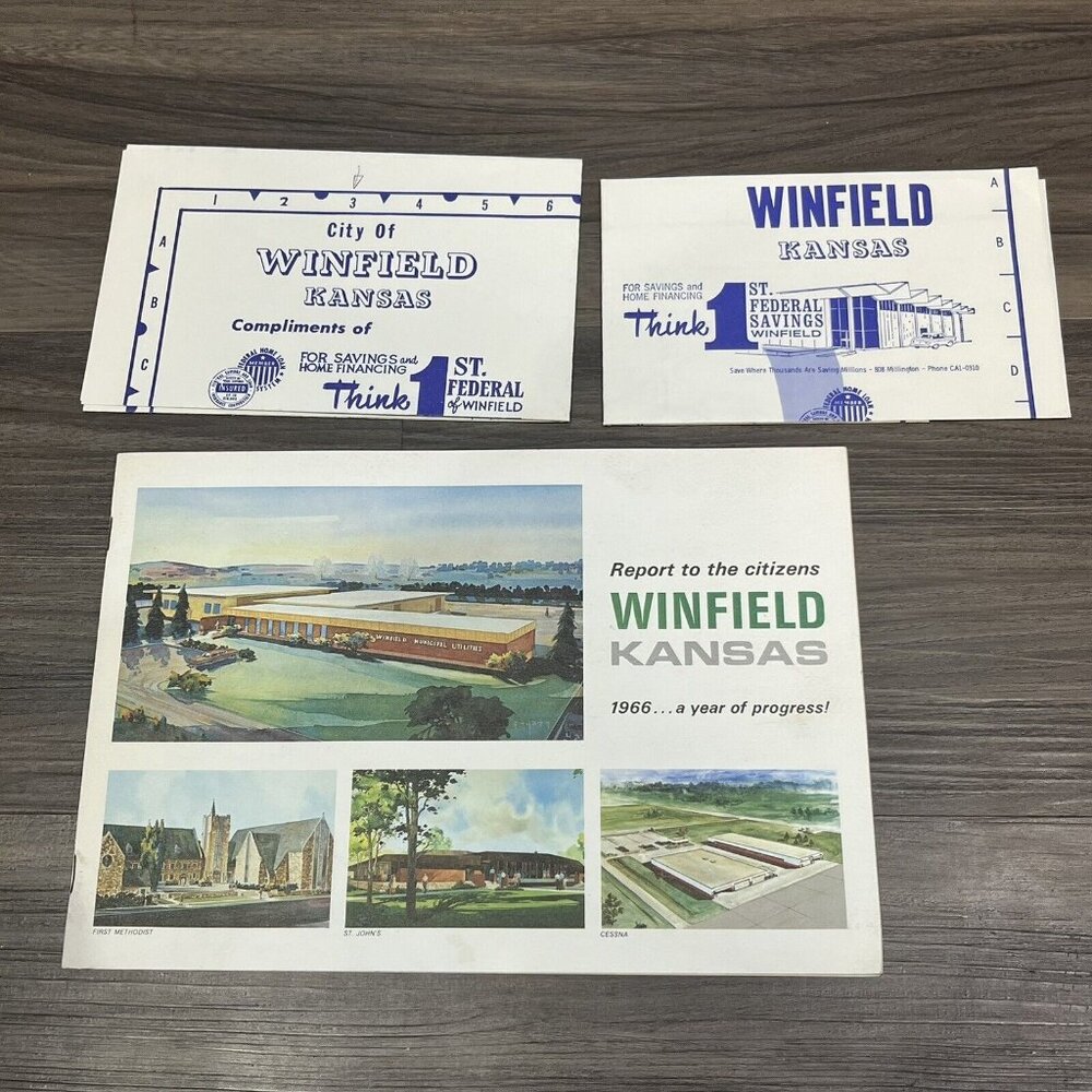 Vintage 1966 Winfield Kansas City Brochure Plus 2 City Maps